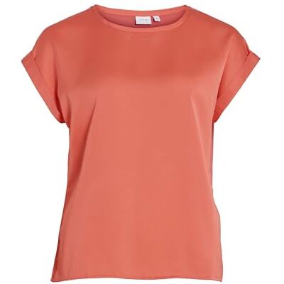 Vila damer satinblusar t-shirt kortärmad basic rund hals topp glänsande tunika blus topp mångfald, färger: korall rosa, storlek: 36, Korallrosa, 36 Vila damer satinblusar t-shirt kortärmad basic rund hals topp glänsande tunika blus topp mångfald, färger: korall rosa, storlek: 36, Korallrosa, 36