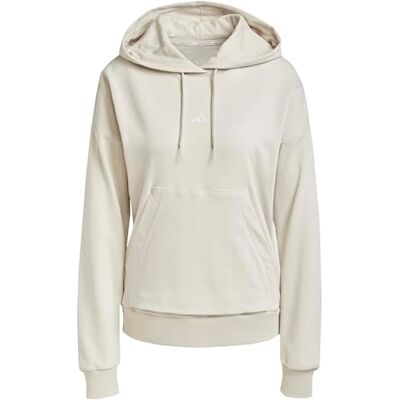 adidas dam Essentials Small Logo French Terry Hoodie Sweatshirt, wonder alumina/white, XL adidas dam Essentials Small Logo French Terry Hoodie Sweatshirt, wonder alumina/white, XL
