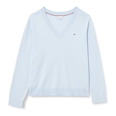 Tommy Hilfiger kvinnors CRV CO JERSEY STITCH LS V-NK SWT WW0WW46079, blå, 46, Blå (Breezy Blue), 72 SE Tommy Hilfiger kvinnors CRV CO JERSEY STITCH LS V-NK SWT WW0WW46079, blå, 46, Blå (Breezy Blue), 72 SE