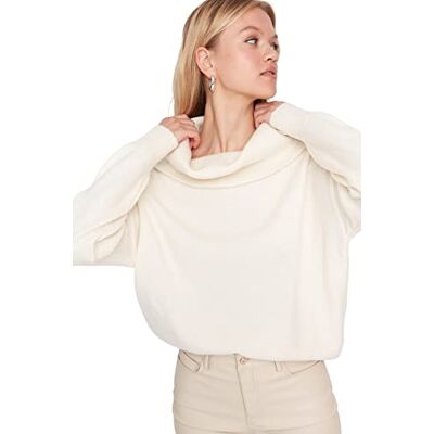 Trendyol Dam båt hals Ajouré vanlig tröja sweatshirt, Ecru, M, Ecru Trendyol Dam båt hals Ajouré vanlig tröja sweatshirt, Ecru, M, Ecru