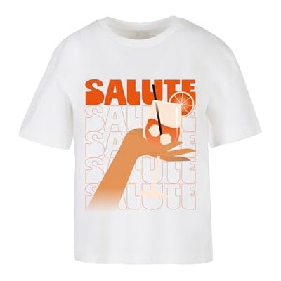 Tee dam-t-shirt, Saluti A Tutti t-shirt, avslappnad t-shirt med fronttryck, oversize passform, bomull, tryckt t-shirt, Vit, L Tee dam-t-shirt, Saluti A Tutti t-shirt, avslappnad t-shirt med fronttryck, oversize passform, bomull, tryckt t-shirt, Vit, L