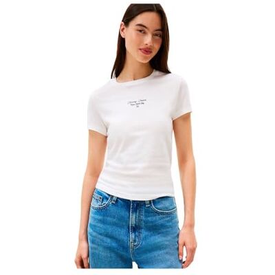 Tommy Jeans Dam TJW Slim ESS Logo 1 TEE EXT DW0DW21542, vit, L, Vit (Ecru), L Tommy Jeans Dam TJW Slim ESS Logo 1 TEE EXT DW0DW21542, vit, L, Vit (Ecru), L