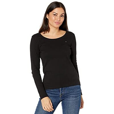Tommy Hilfiger dam långärmad rund hals t-shirt, Svart, S Tommy Hilfiger dam långärmad rund hals t-shirt, Svart, S