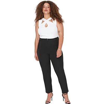 Trendyol Dam hög midja cigarett plus size byxor, svart, 50, Svart Trendyol Dam hög midja cigarett plus size byxor, svart, 50, Svart