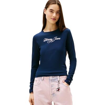 Tommy Jeans dam TJW Slim Essential Logo 1 LS TEE DW0DW21844 L/S t-shirt, blå (mörk natt marinblå), S, Blå (mörk natt marinblå), S Tommy Jeans dam TJW Slim Essential Logo 1 LS TEE DW0DW21844 L/S t-shirt, blå (mörk natt marinblå), S, Blå (mörk natt marinblå), S