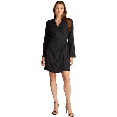 Tommy Hilfiger Dam Fluid VIS LS WRAP kort klänning WW0WW45006 wrap klänning, svart, 42, svart (svart), 68 SE Tommy Hilfiger Dam Fluid VIS LS WRAP kort klänning WW0WW45006 wrap klänning, svart, 42, svart (svart), 68 SE