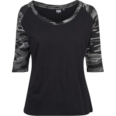 Urban Classics Damer dam dam 3/4 kontrast raglan T-shirt, Svart grå, S Urban Classics Damer dam dam 3/4 kontrast raglan T-shirt, Svart grå, S