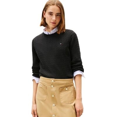 Tommy Hilfiger dam CO kabel fin GG C-NK LS SWT WW0WW44993 pullover tröja, svart, XL, svart (svart), XL Tommy Hilfiger dam CO kabel fin GG C-NK LS SWT WW0WW44993 pullover tröja, svart, XL, svart (svart), XL