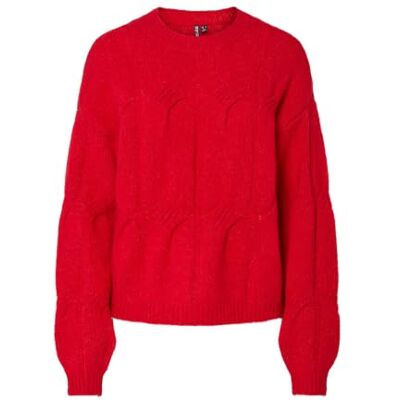 PIECES Pcjenna Ls O-Neck Cable Knit Noos Bc, Goji Berry, XS PIECES Pcjenna Ls O-Neck Cable Knit Noos Bc, Goji Berry, XS