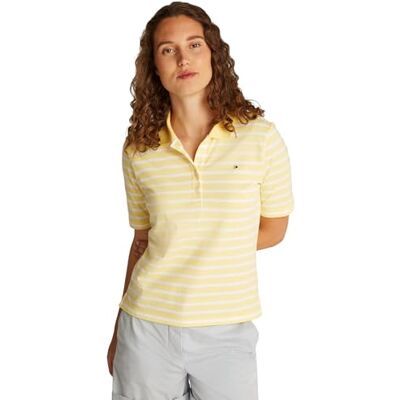 Tommy Hilfiger dam 1985 REG PIQUE POLO SS WW0WW43224, gul, L, Gul (Citronella/Ecru Stp), L Tommy Hilfiger dam 1985 REG PIQUE POLO SS WW0WW43224, gul, L, Gul (Citronella/Ecru Stp), L