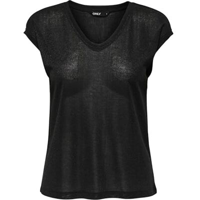 ONLY Dam-t-shirt Onlsilvery S/S V Neck Lurex Top JRS Noos, Svart (Black), S ONLY Dam-t-shirt Onlsilvery S/S V Neck Lurex Top JRS Noos, Svart (Black), S