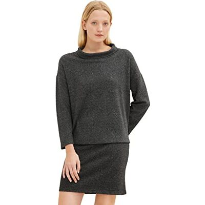 TOM TAILOR Damer Sweatshirt med bred polotröja 1034523, 30935 Black White Structure Design, XXS TOM TAILOR Damer Sweatshirt med bred polotröja 1034523, 30935 Black White Structure Design, XXS
