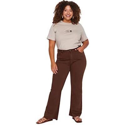 Trendyol Dam rak hög midja plus size jeans, BRUN, 50 plus size Trendyol Dam rak hög midja plus size jeans, BRUN, 50 plus size