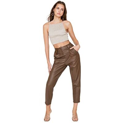 Trendyol Dam framknappar byxor byxor, brun, 34 Trendyol Dam framknappar byxor byxor, brun, 34