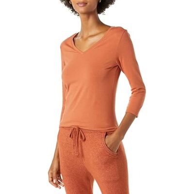 Amazon Essentials Women's V-ringad T-shirt klassisk passform med kvartsärmar (finns i plusstorlek), Karamell, M Amazon Essentials Women's V-ringad T-shirt klassisk passform med kvartsärmar (finns i plusstorlek), Karamell, M