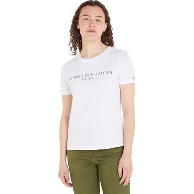 Tommy Hilfiger Dam Reg Corp Logo C-nk Ss S/S stickade toppar, Th optik vit, XS Tommy Hilfiger Dam Reg Corp Logo C-nk Ss S/S stickade toppar, Th optik vit, XS