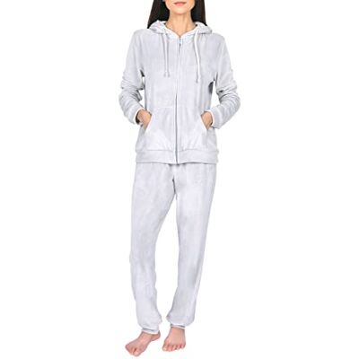 Sleepdown Dam damer velour träningsoverall 2 delar topp och botten joggingbyxor mjuka mysiga lediga träningskläder set, Grå, XL Sleepdown Dam damer velour träningsoverall 2 delar topp och botten joggingbyxor mjuka mysiga lediga träningskläder set, Grå, XL