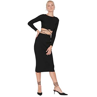 Trendyol kvinnor enkel mitt stickat tröja-kjol tvådelat set, Svart, XL Trendyol kvinnor enkel mitt stickat tröja-kjol tvådelat set, Svart, XL