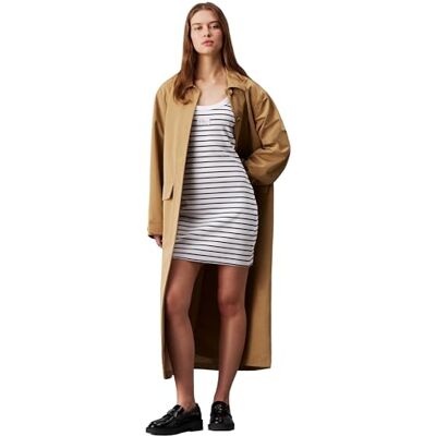 Calvin Jeans dam vävd etikett ribbad tank klänning bodycon, Svart svart/ljus vit randig, XS Calvin Jeans dam vävd etikett ribbad tank klänning bodycon, Svart svart/ljus vit randig, XS