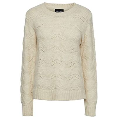 PIECES Dam PCBIBBI LS O-Neck Knit NOOS BC pullover, Whitecap Grå, S PIECES Dam PCBIBBI LS O-Neck Knit NOOS BC pullover, Whitecap Grå, S