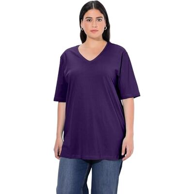 Ulla Popken damer stora storlekar överdimensionerade plus size t-shirt, V-hals, avslappnad, halvärm, Djuplila, 50-52 Ulla Popken damer stora storlekar överdimensionerade plus size t-shirt, V-hals, avslappnad, halvärm, Djuplila, 50-52
