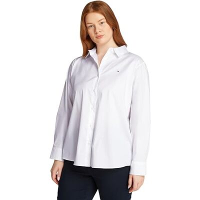 Tommy Hilfiger kvinnors CRV ESS POPLIN REGULAR SKJORTA WW0WW46083, vit, 48, Vit (Th Optic White), 48 Tommy Hilfiger kvinnors CRV ESS POPLIN REGULAR SKJORTA WW0WW46083, vit, 48, Vit (Th Optic White), 48