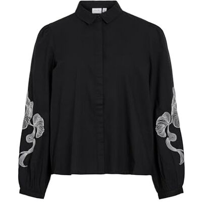 Vila Vivesta L/S broderad skjorta, Svart skönhet, 34 Vila Vivesta L/S broderad skjorta, Svart skönhet, 34