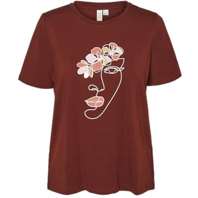 VERO MODA dam Vmmackenzi S/S O-Neck JRS Btq T-shirt, Fired Brick/tryck: röd ansikte & blomma, S VERO MODA dam Vmmackenzi S/S O-Neck JRS Btq T-shirt, Fired Brick/tryck: röd ansikte & blomma, S