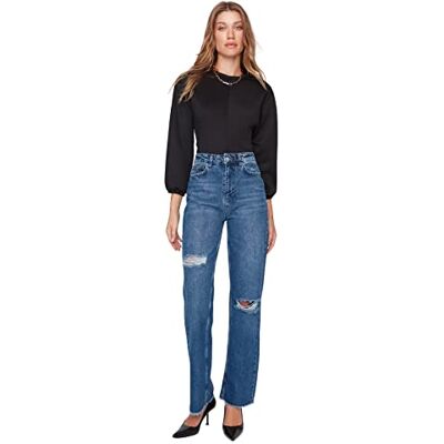 Trendyol 90-tals jeans med vida ben, blå, 42, BLÅ, 68 SE Trendyol 90-tals jeans med vida ben, blå, 42, BLÅ, 68 SE
