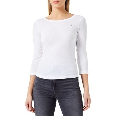 Tommy Hilfiger dam L/S stickade toppar, Vit (Th Optic White), XXL Tommy Hilfiger dam L/S stickade toppar, Vit (Th Optic White), XXL