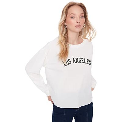 Trendyol Dam anpassad standard rundhalsad stickad sweatshirt Ecru, Ecru Trendyol Dam anpassad standard rundhalsad stickad sweatshirt Ecru, Ecru