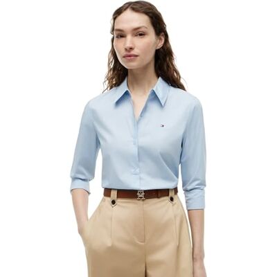 Tommy Hilfiger dam ESS POPLIN normal skjorta WW0WW47169 L/S skjorta, blå (blåsig blå), 34, Blå (Breezy Blue), 60 Tommy Hilfiger dam ESS POPLIN normal skjorta WW0WW47169 L/S skjorta, blå (blåsig blå), 34, Blå (Breezy Blue), 60