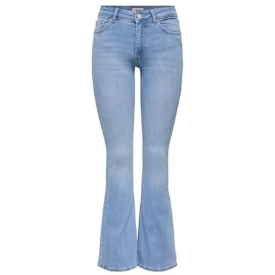 ONLY Female Flared fit jeans ONLBLUSH medium midja utsvängda jeans, Ljusblå denim, XS / 34L ONLY Female Flared fit jeans ONLBLUSH medium midja utsvängda jeans, Ljusblå denim, XS / 34L