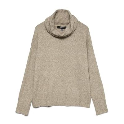 VERO MODA Stickad tröja för kvinnor, cowlneck, Sepia färg/detaljer: melerad, XS VERO MODA Stickad tröja för kvinnor, cowlneck, Sepia färg/detaljer: melerad, XS