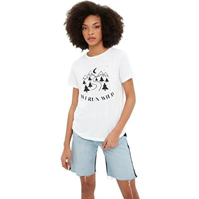 Trendyol Dam vanlig standard rundhalsad stickad T-shirt, Vitt, XS Trendyol Dam vanlig standard rundhalsad stickad T-shirt, Vitt, XS