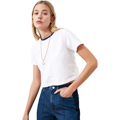 Trendyol Kvinnors vit färg crop stickad t-shirt, vit, liten Trendyol Kvinnors vit färg crop stickad t-shirt, vit, liten