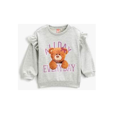 Koton Babygirls teddy björn tryckt ruffled långärmad crew neck sweatshirt, Grå (023), 3-4 År Koton Babygirls teddy björn tryckt ruffled långärmad crew neck sweatshirt, Grå (023), 3-4 År