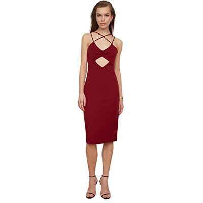 Trendyol Dam Midi Bodycon Regular Dress, Bordeaux, 36 Trendyol Dam Midi Bodycon Regular Dress, Bordeaux, 36
