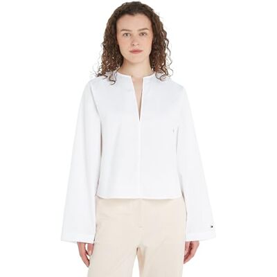 Tommy Hilfiger Dam bomull solid V-ringad blus vävda toppar, Th optik vit, 64 SE Tommy Hilfiger Dam bomull solid V-ringad blus vävda toppar, Th optik vit, 64 SE
