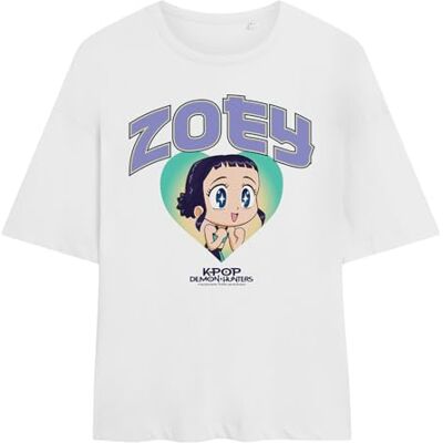 KPop Demon Hunters kvinnors Huntrix Zoey Collegic damer överdimensionerad t-shirt, Vitt, L KPop Demon Hunters kvinnors Huntrix Zoey Collegic damer överdimensionerad t-shirt, Vitt, L