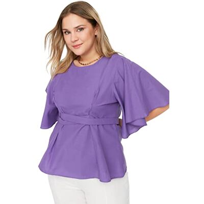 Trendyol Dam Normal Rund hals Vävd Plus Size Blusskjorta, Lila, 70 SE Trendyol Dam Normal Rund hals Vävd Plus Size Blusskjorta, Lila, 70 SE