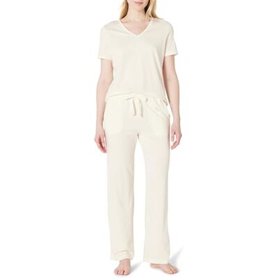 Amazon Essentials Dam mjuk bomullsblandning kortärmad t-shirt och byxa nattkläder set, Elfenben, L Amazon Essentials Dam mjuk bomullsblandning kortärmad t-shirt och byxa nattkläder set, Elfenben, L
