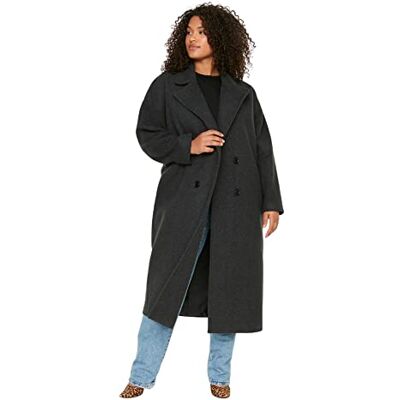 Trendyol damer raka långa ärmar avslappnad kappa plus size rock, antracit, 50 stor Trendyol damer raka långa ärmar avslappnad kappa plus size rock, antracit, 50 stor