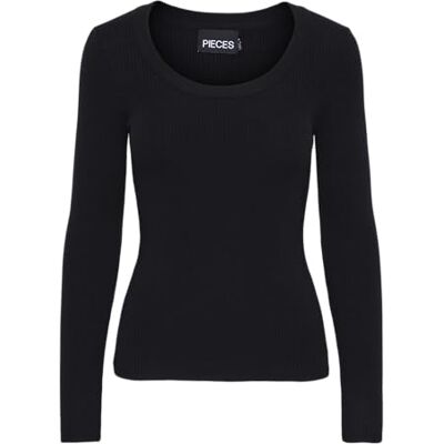PIECES Damer Pcmira Ls U-hals stickad Noos Bc stickad tröja, svart, XL PIECES Damer Pcmira Ls U-hals stickad Noos Bc stickad tröja, svart, XL