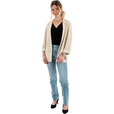 ONLY Onlsiesta 3/4 Open Linen Bl Blazer Tlr, Moonbeam, 38 ONLY Onlsiesta 3/4 Open Linen Bl Blazer Tlr, Moonbeam, 38