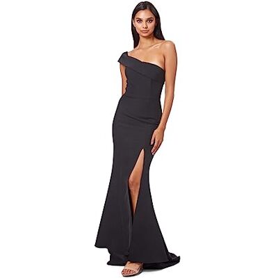 Jarlo London Sheridan One Shoulder Maxi Dress with Thigh High Slit, Black,EU 36 Jarlo London Sheridan One Shoulder Maxi Dress with Thigh High Slit, Black,EU 36
