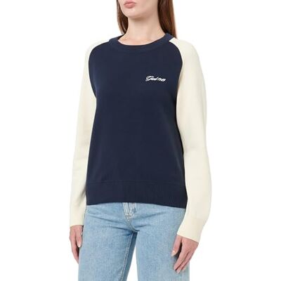 GANT dam Color Blocked bomull C-neck tröja, Kvällsblå, S GANT dam Color Blocked bomull C-neck tröja, Kvällsblå, S