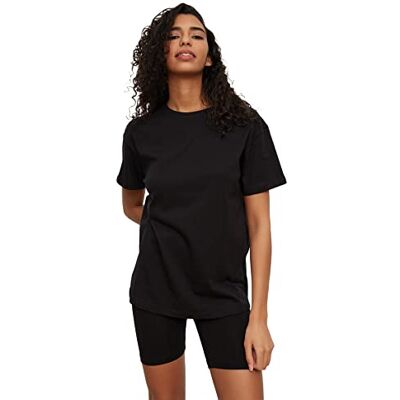 Trendyol Dam svart biker tights t-shirt stickad pyjamas set pyjamasuppsättning, svart, M Trendyol Dam svart biker tights t-shirt stickad pyjamas set pyjamasuppsättning, svart, M