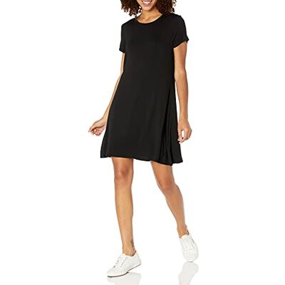 Amazon Essentials Dam solid kortärmad scoopneck swingklänning, svart, S Amazon Essentials Dam solid kortärmad scoopneck swingklänning, svart, S