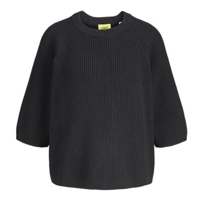 JJXX JACK & JONES Jxmarge Twist Ss Crew Neck Knit Sn, svart, XS JJXX JACK & JONES Jxmarge Twist Ss Crew Neck Knit Sn, svart, XS